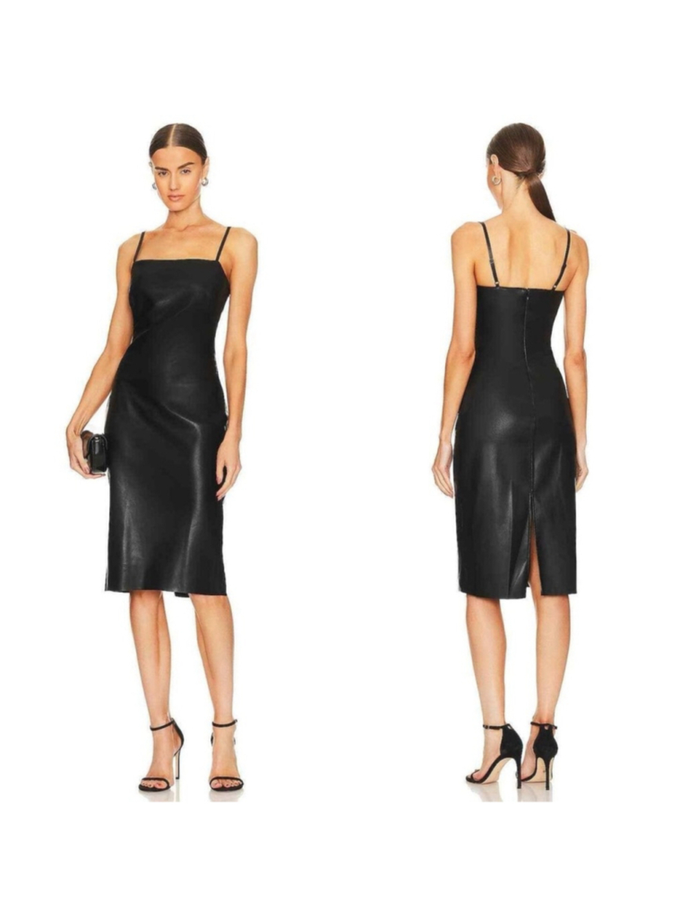 L'AGENCE Dream Vegan Faux Leather Midi Dress in Black NWT Size 2